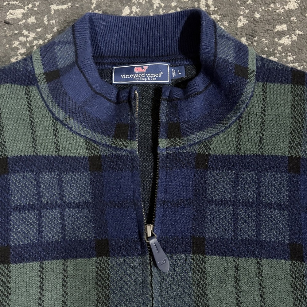 Vineyard Vines Boathouse Plaid Quarter Zip Merino Wool Cotton Sweater Mens L - Picture 4 of 11